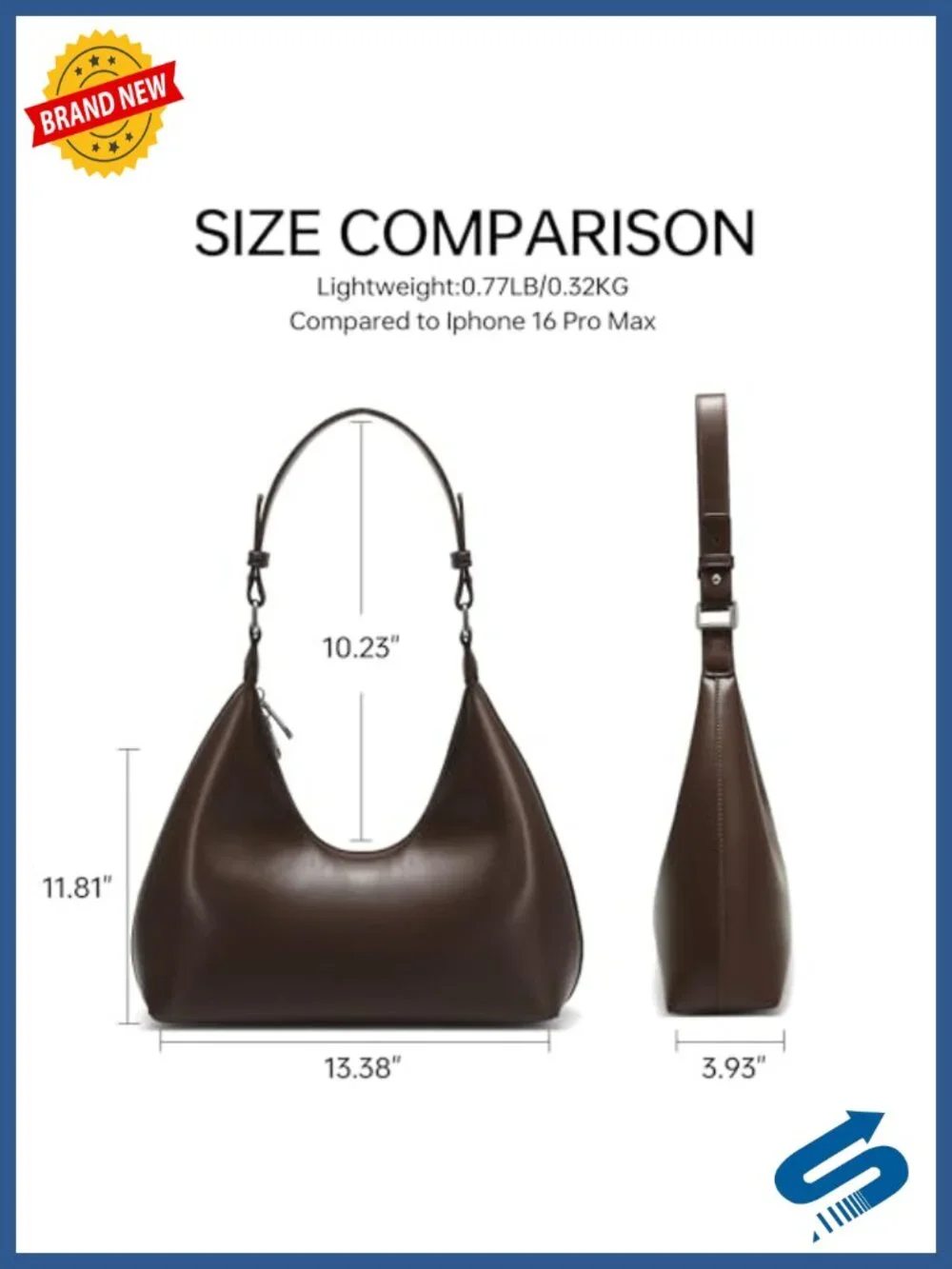 Faux Leather Hobo Handbag Small Shoulder Purse Women Zip Closure
